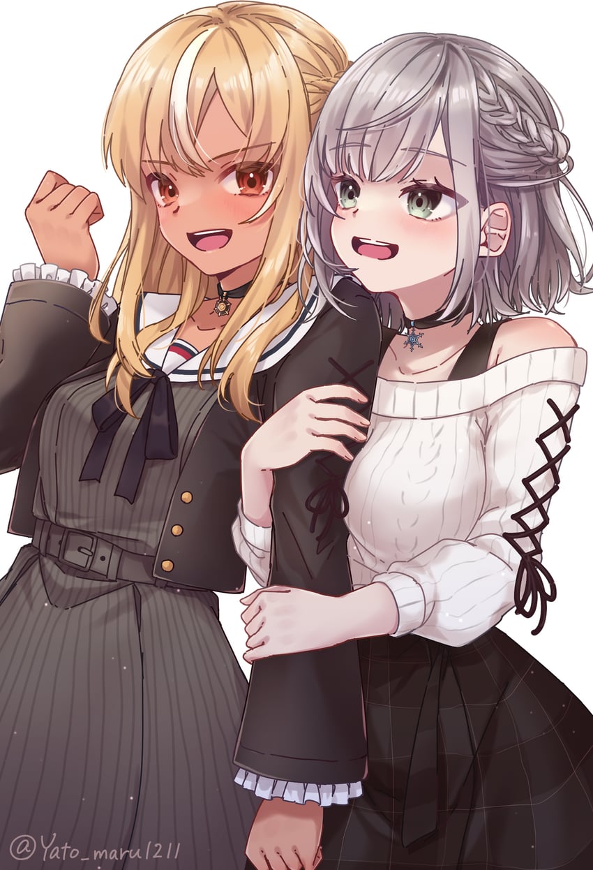shirogane noel and shiranui flare (hololive) drawn by yato_maru