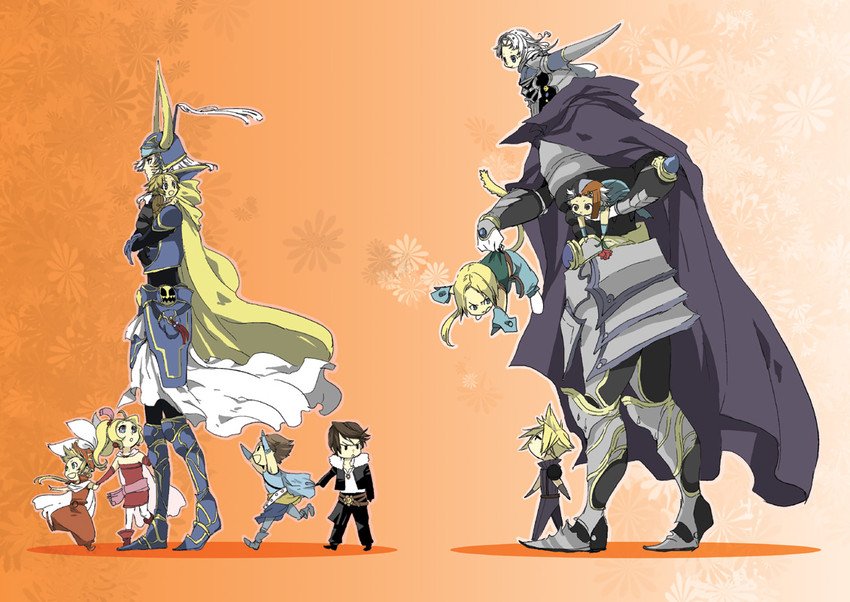 cloud strife, terra branford, squall leonhart, zidane tribal, bartz klauser, and 6 more (final fantasy and 11 more) drawn by momochi_(orrizonte)