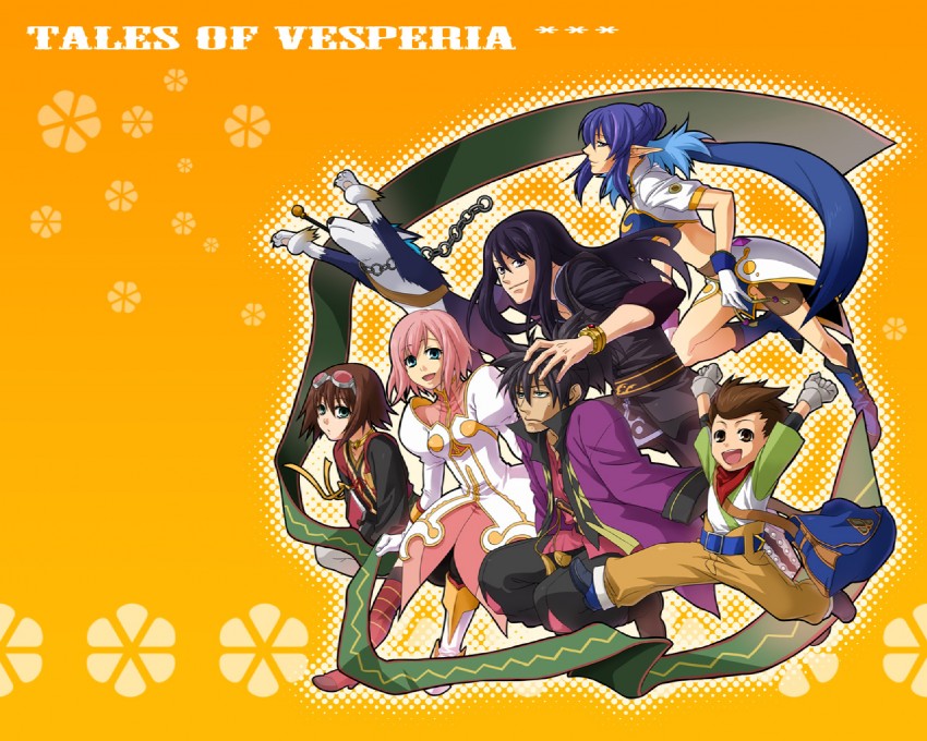 yuri lowell, estellise sidos heurassein, rita mordio, judith, raven, and 2 more (tales of and 1 more) drawn by zanshi