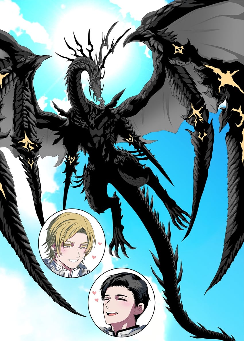 dion lesage, terrence, and bahamut (final fantasy and 1 more) drawn by megubiru