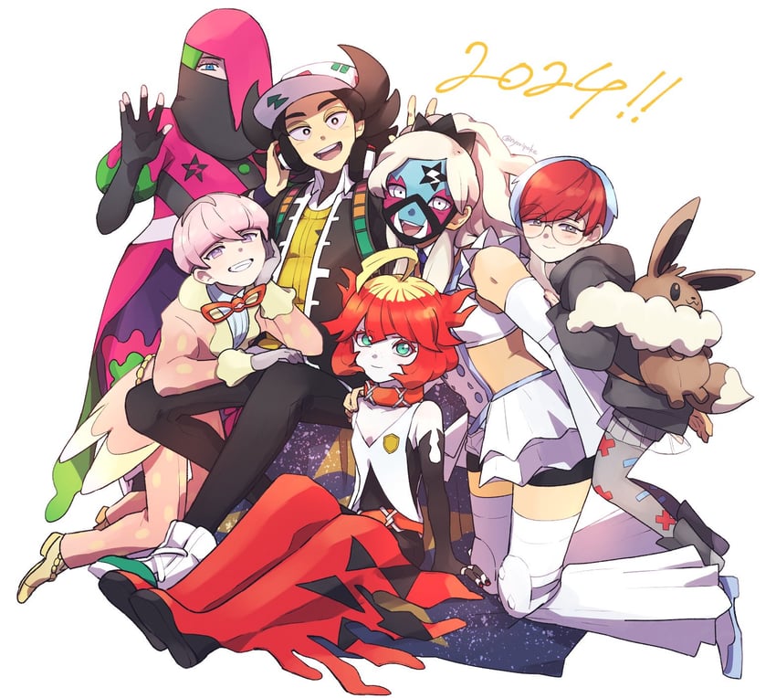 penny, mela, giacomo, eri, ortega, and 1 more (pokemon and 1 more) drawn by nyoripoke