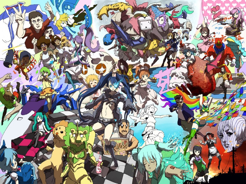 hatsune miku, remilia scarlet, cirno, kagamine rin, ibuki suika, and 21 more (touhou and 25 more) drawn by daromeon