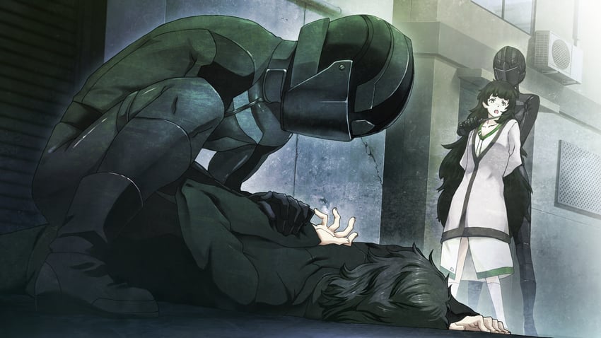 okabe rintarou, hiyajou maho, amane yuki, and judy reyes (steins;gate and 1 more) drawn by huke