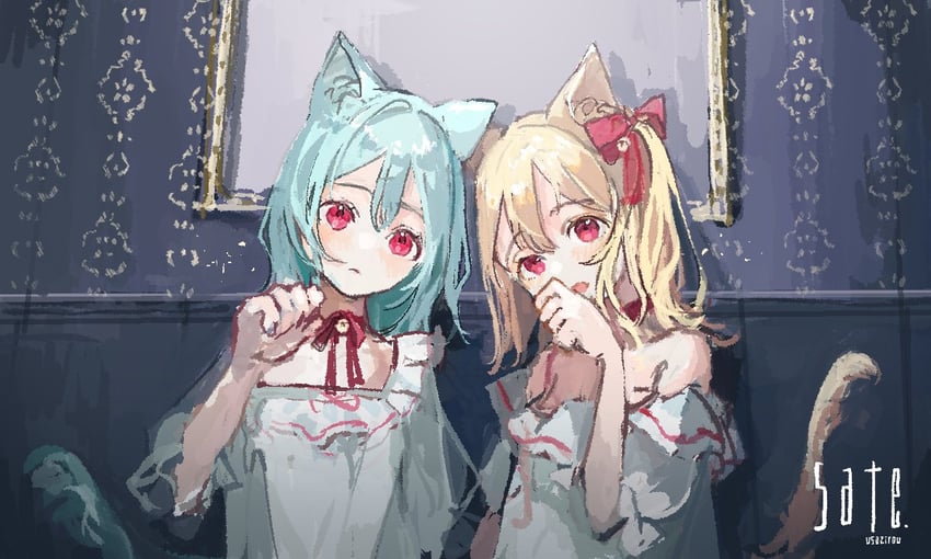 remilia scarlet and flandre scarlet (touhou) drawn by sate_usazirou