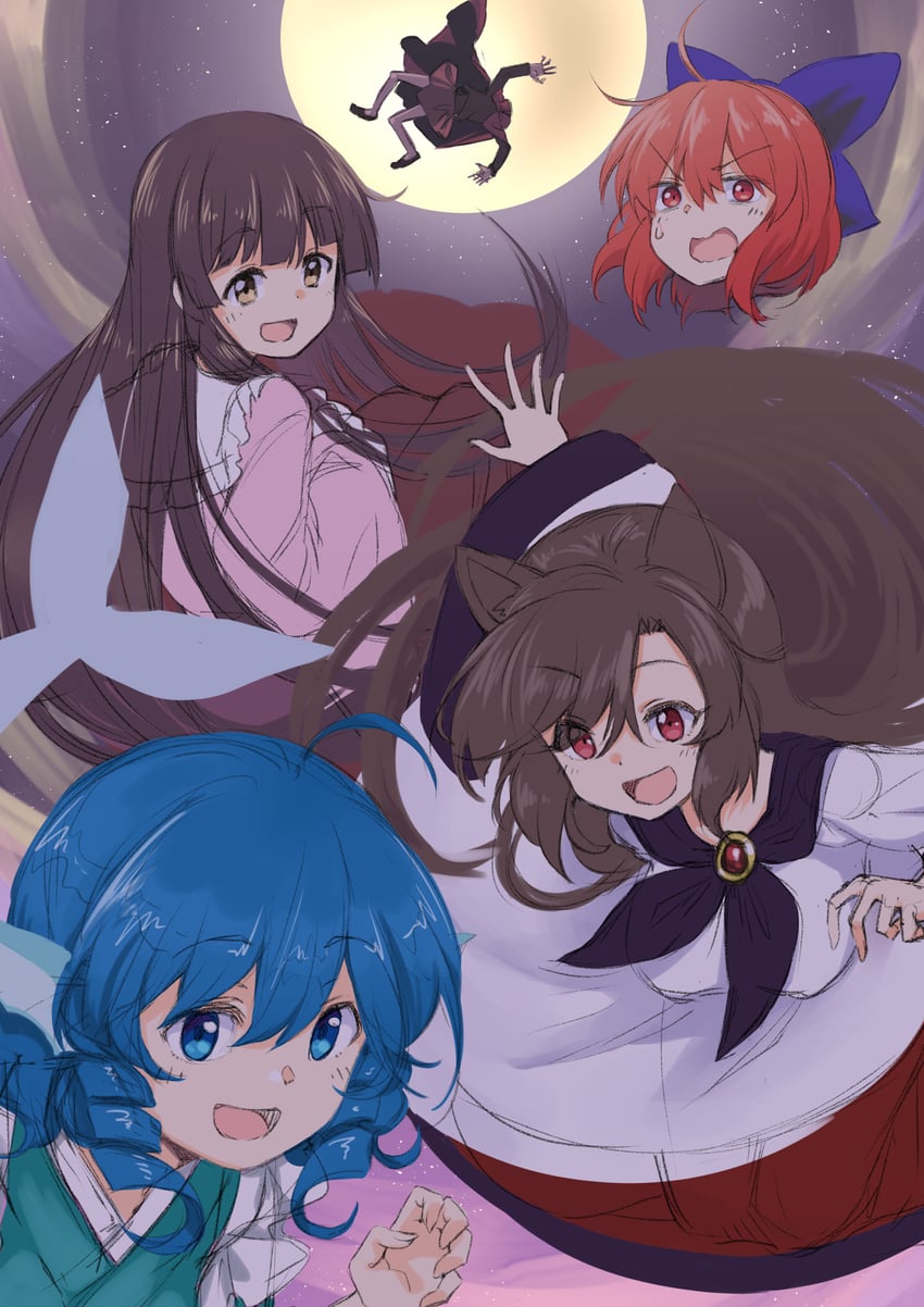 houraisan kaguya, imaizumi kagerou, sekibanki, and wakasagihime (touhou) drawn by dra_(area-s)