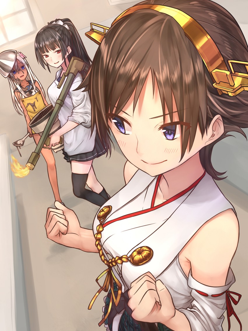 hiei, ro-500, and isokaze (kantai collection) drawn by baffu