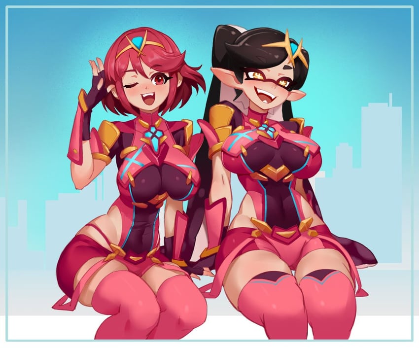 pyra and callie (splatoon and 2 more) drawn by little123blood