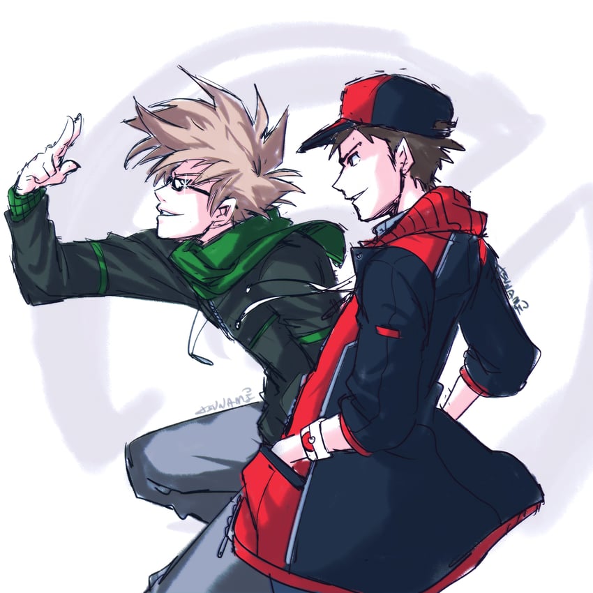 red and blue oak (pokemon and 1 more) drawn by tsunami_hisoka