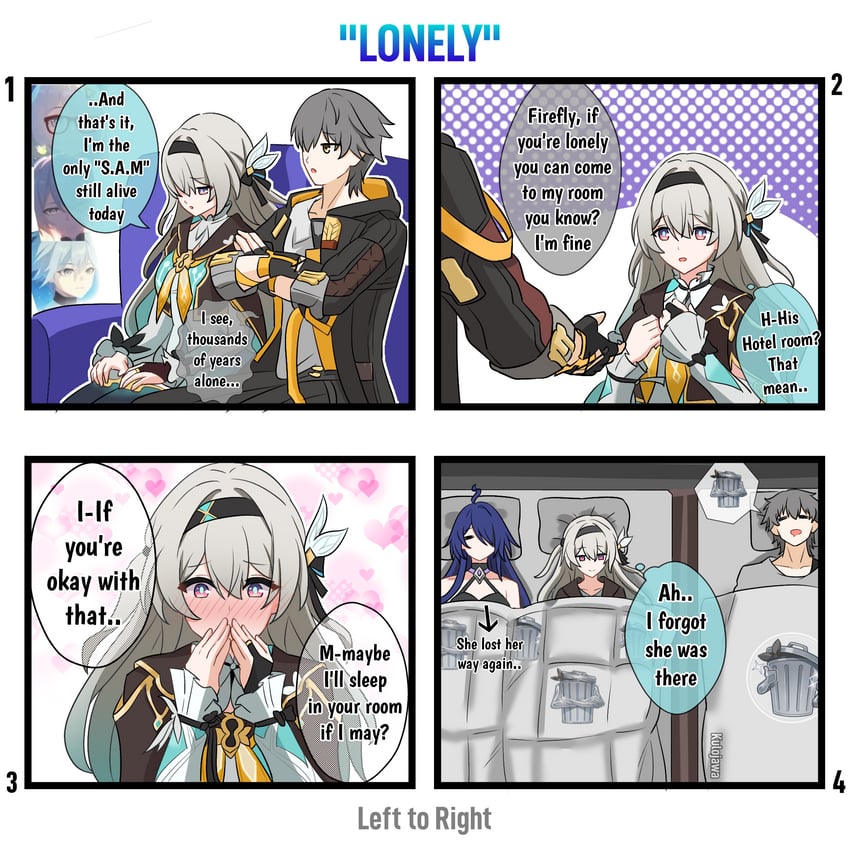 trailblazer, firefly, acheron, caelus, lordly trashcan, and 3 more (honkai and 1 more) drawn by kulojawa