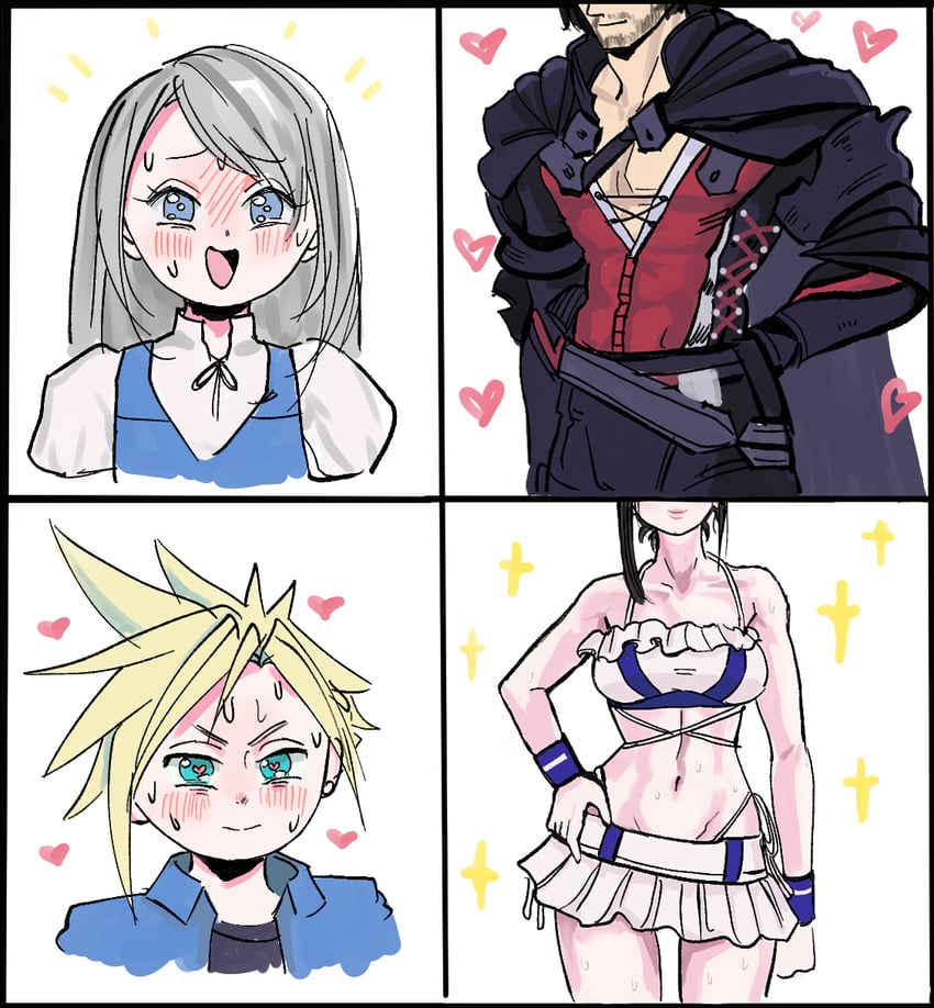 tifa lockhart, cloud strife, clive rosfield, and jill warrick (final fantasy and 4 more) drawn by hugo_artist
