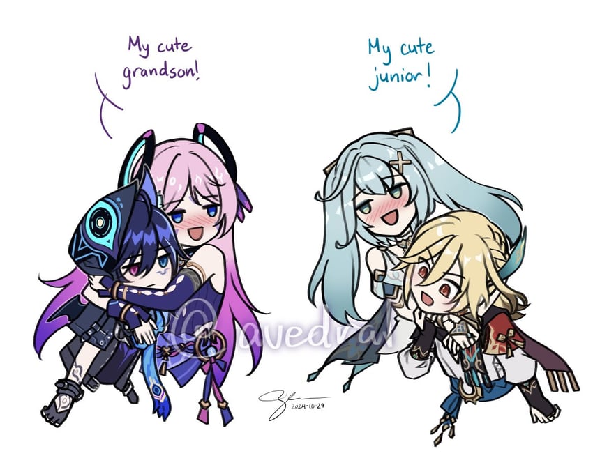 citlali, kaveh, faruzan, and ororon (genshin impact) drawn by nancy_teeple