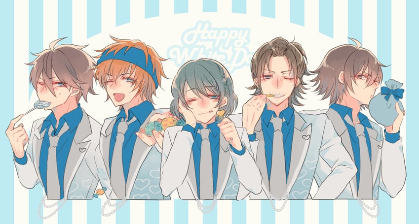 amagase touma, wakazato haruna, akuno hideo, yamashita jiro, and uzuki makio (idolmaster and 1 more) drawn by miyoshino_(no_464)