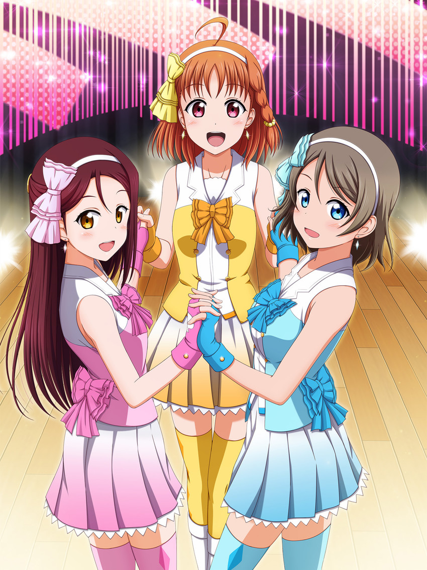 watanabe you, sakurauchi riko, and takami chika (love live! and 1 more) drawn by ishida_seito