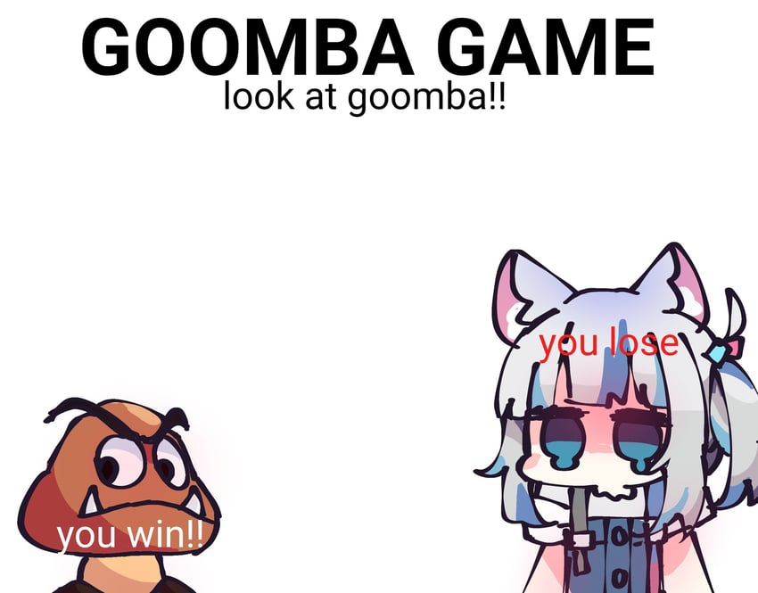 gawr gura and goomba (hololive and 2 more) drawn by koyoinacho