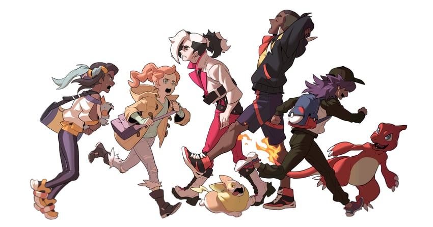leon, raihan, nessa, sonia, piers, and 3 more (pokemon and 2 more) drawn by redlhzz