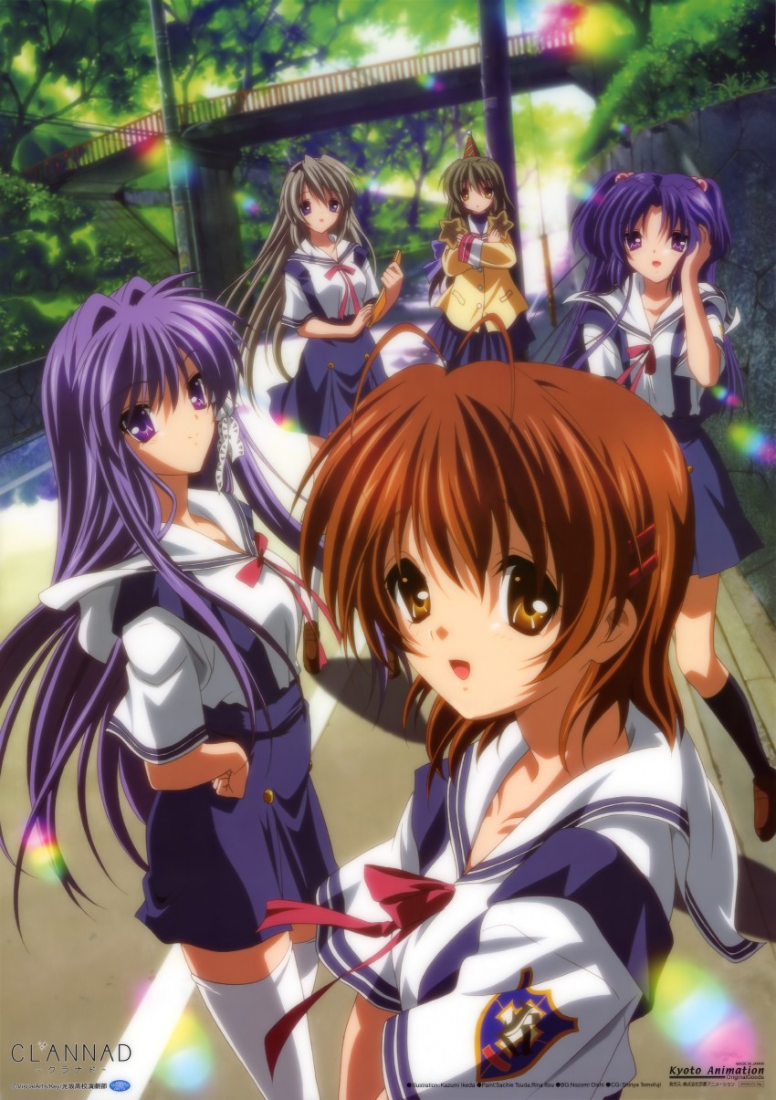furukawa nagisa, fujibayashi kyou, ibuki fuuko, sakagami tomoyo, and ichinose kotomi (clannad) drawn by ikeda_kazumi