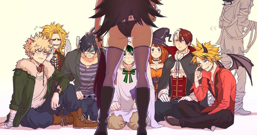 midoriya izuku, bakugou katsuki, uraraka ochaco, todoroki shoto, frankenstein's monster, and 5 more (boku no hero academia) drawn by denden_(dendenkiribaku)