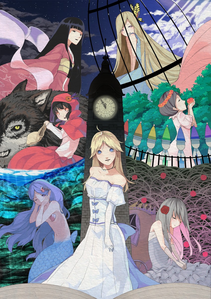 little red riding hood, snow white, cinderella, kaguya hime, sleeping beauty, and 2 more (original and 7 more) drawn by haruba_negi
