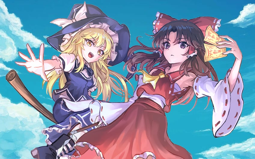 hakurei reimu and kirisame marisa (touhou) drawn by freeze-ex