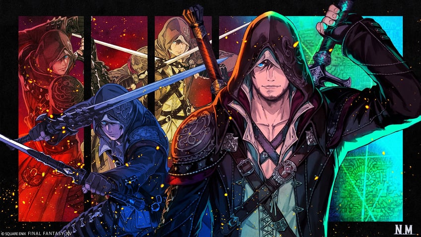 warrior of light, adventurer, and viper (final fantasy and 1 more) drawn by nobuyoshi_mihara