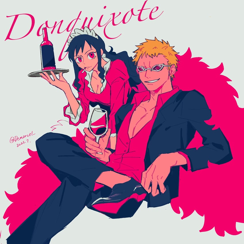 donquixote doflamingo and baby 5 (one piece) drawn by demorzel