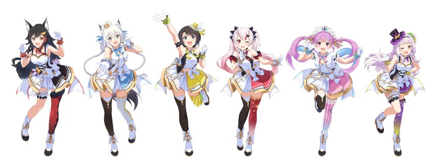 shirakami fubuki, minato aqua, ookami mio, oozora subaru, murasaki shion, and 1 more (hololive) drawn by narumi_nanami