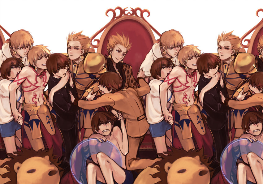 kishinami hakuno and gilgamesh (fate and 2 more) drawn by mpn