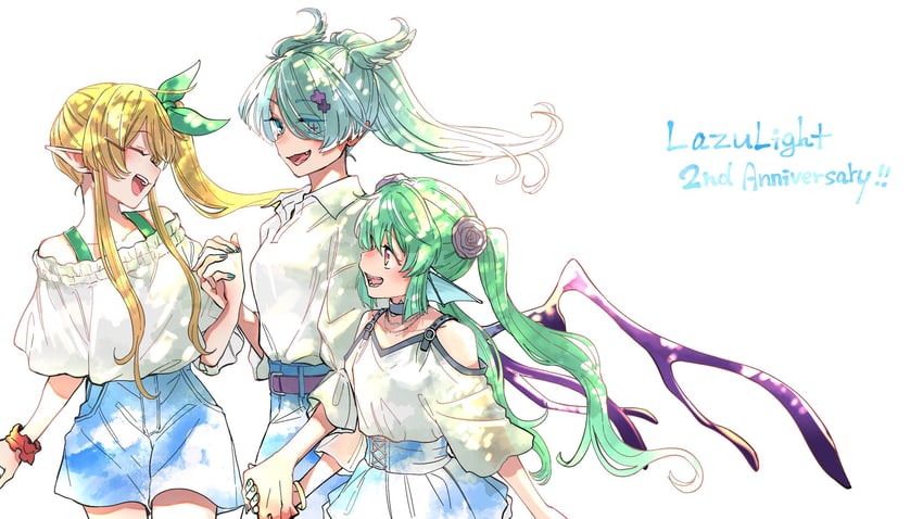 elira pendora, pomu rainpuff, and finana ryugu (nijisanji and 1 more) drawn by kyouno