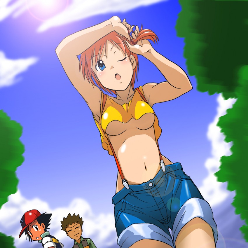 ash ketchum, misty, and brock (pokemon and 2 more) drawn by takaya_n