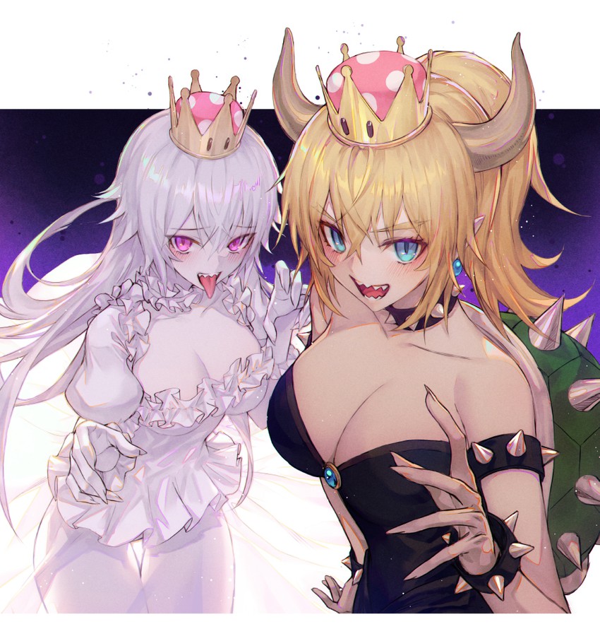 bowsette and princess king boo (mario and 2 more) drawn by wanke