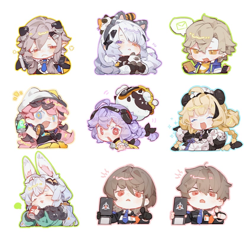 taffy, aileen, bansy, dila, mechanika, and 1 more (ananta) drawn by mafuin_da