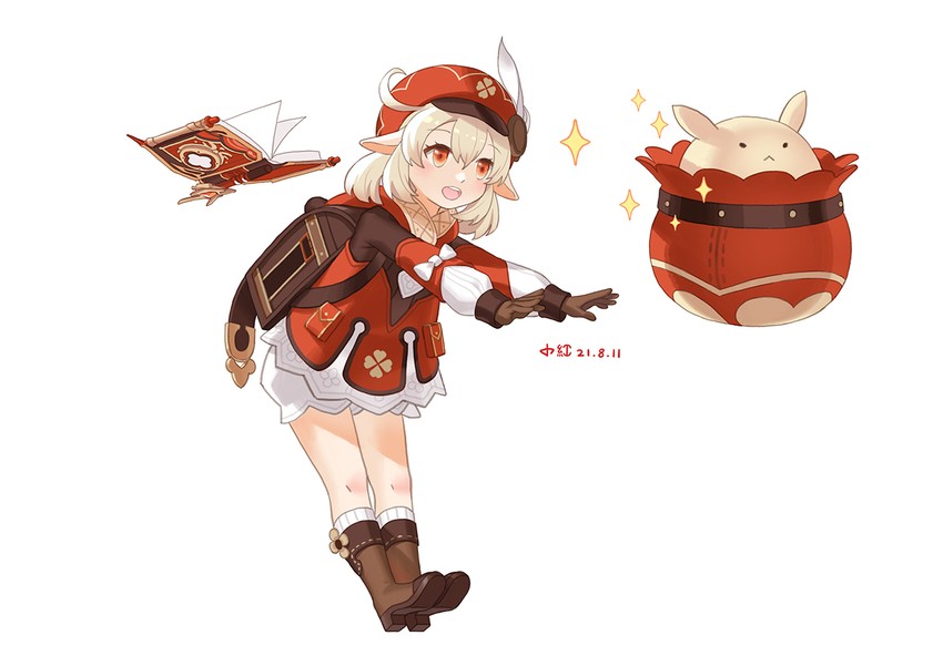 klee and jumpy dumpty (genshin impact) drawn by shui_qian_he_kafei