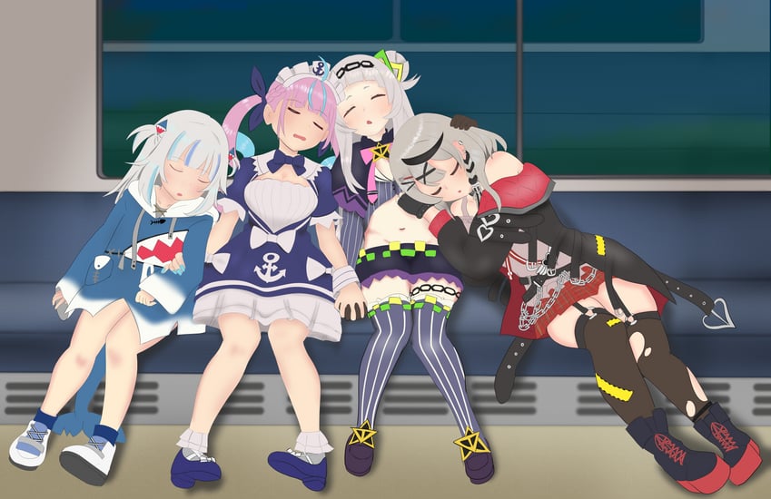 gawr gura, minato aqua, sakamata chloe, and murasaki shion (hololive and 1 more) drawn by kuronagirai