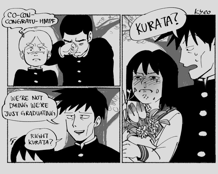 kurata tome, inukawa mameta, saruta shirihiko, and kijibayashi haruto (mob psycho 100) drawn by kyokyeo