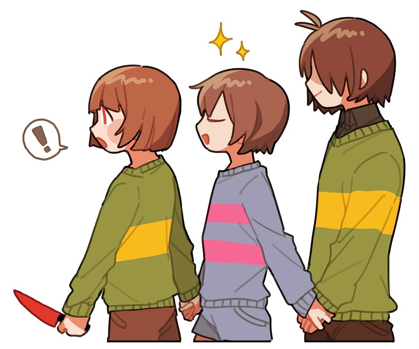 frisk, chara, and kris (undertale and 1 more) drawn by tadeno