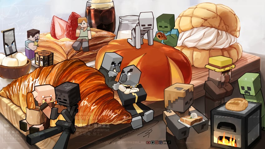 creeper, steve, alex, zombie, skeleton, and 7 more (minecraft) drawn by zombie2mi_nu