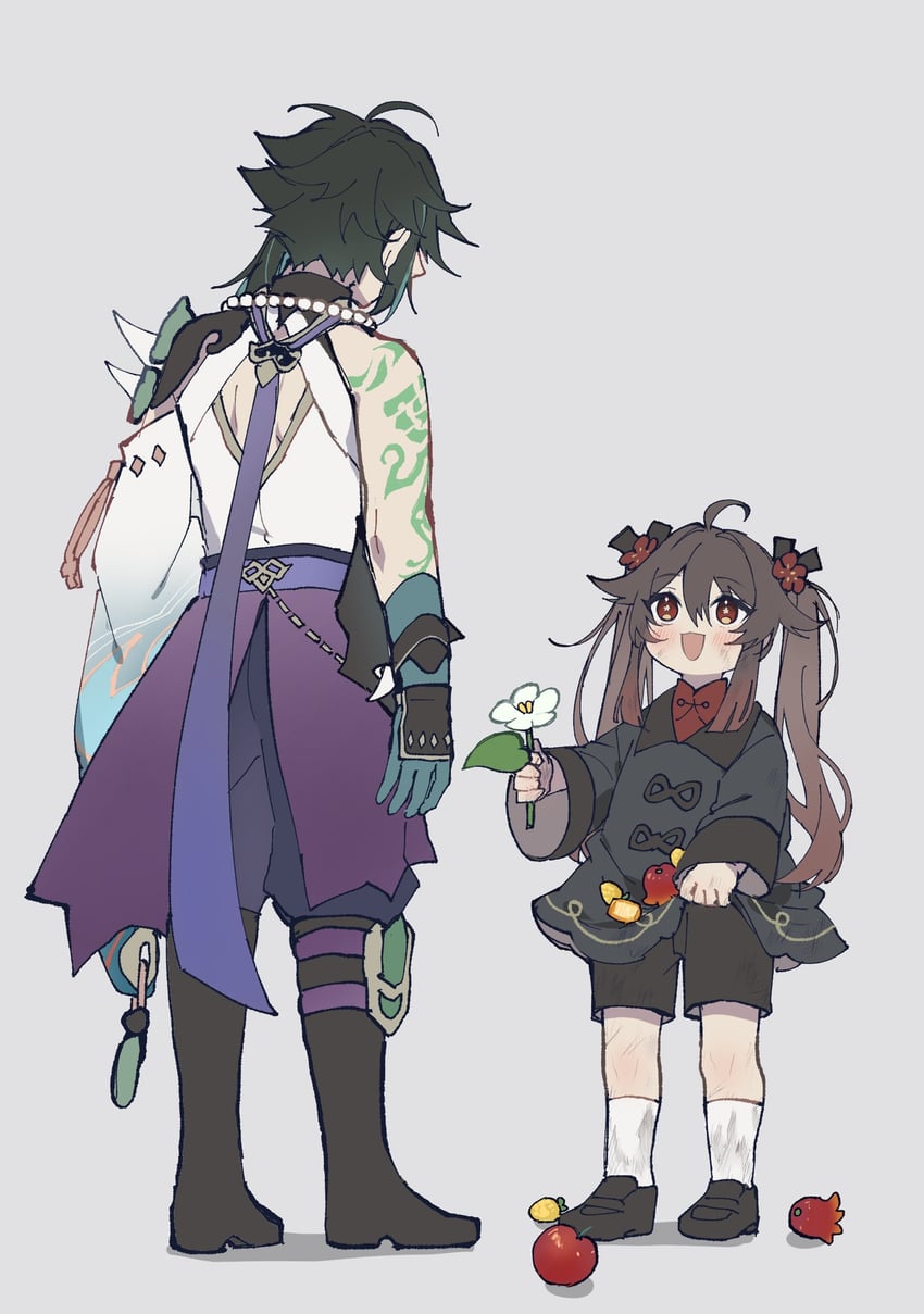 hu tao and xiao (genshin impact) drawn by hoshiyui_tsukino