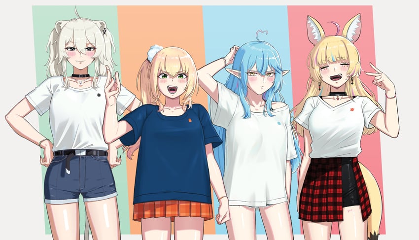 yukihana lamy, shishiro botan, omaru polka, and momosuzu nene (hololive) drawn by anstatic