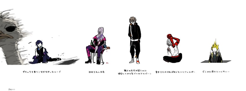 hello kitty, black-haired demon girl, sonny brisko, alban knox, uki violeta, and 2 more (nijisanji and 3 more) drawn by mushi_(gooooooon)