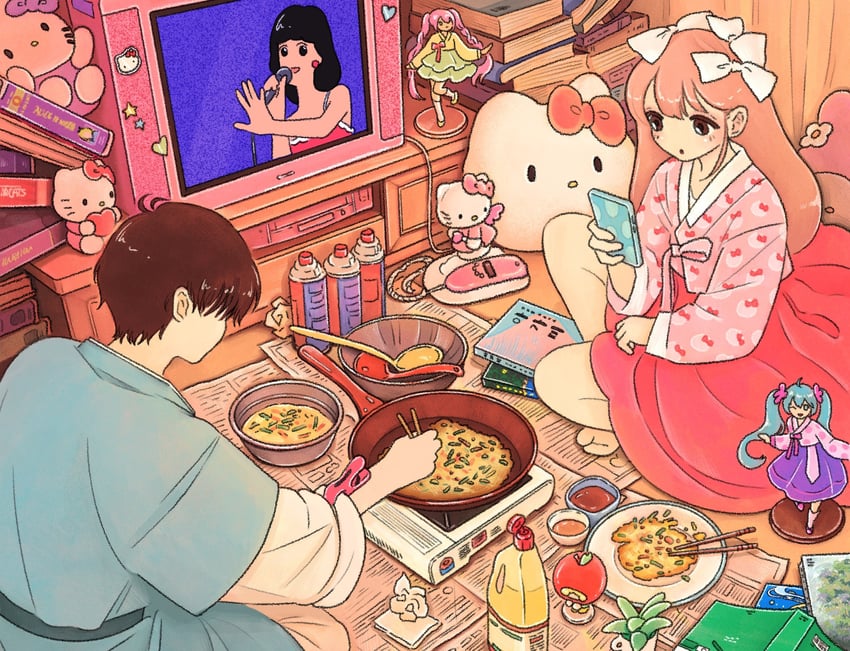 hatsune miku, sakura miku, and hello kitty (original and 3 more) drawn by ring_411