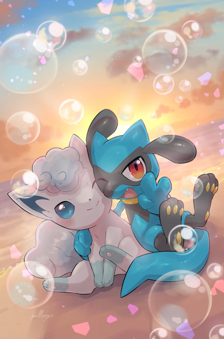 alolan vulpix and riolu (pokemon and 2 more) drawn by nullma