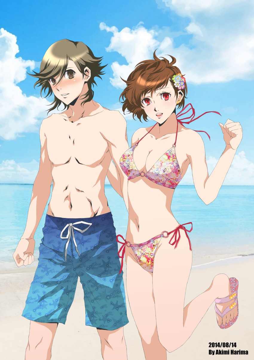 shiomi kotone and amada ken (persona and 4 more) drawn by littlewing-fordreamer