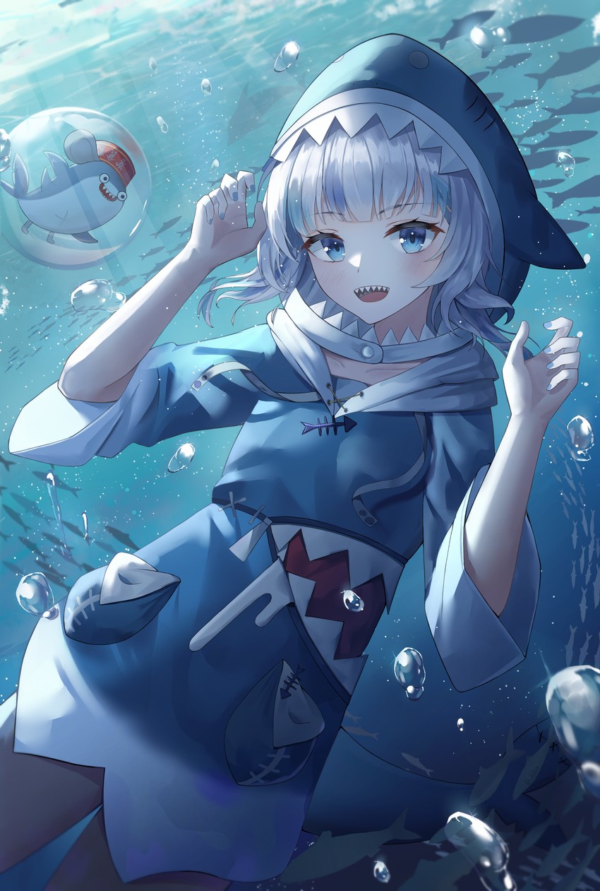 gawr gura and bloop (hololive and 1 more) drawn by doham
