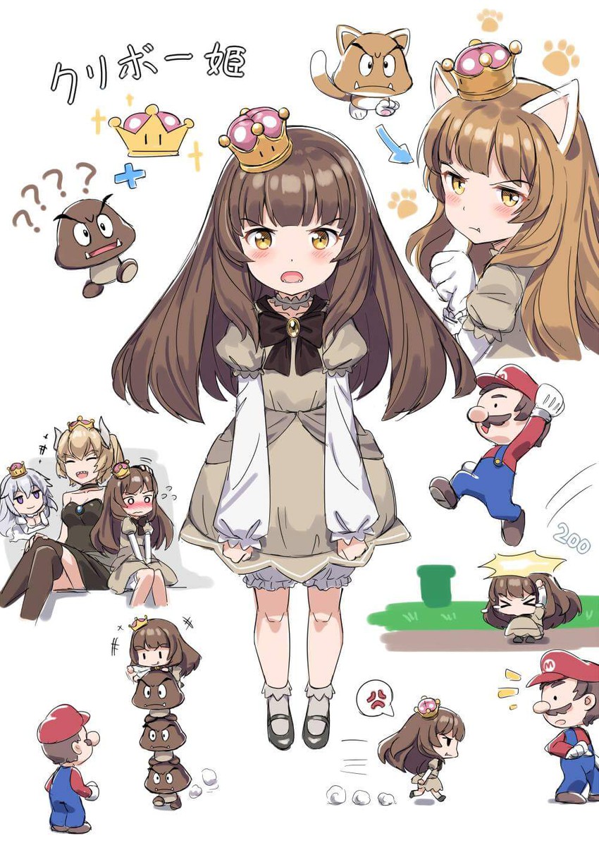 mario, bowsette, princess king boo, goomba, princess goomba, and 2 more (mario and 3 more) drawn by cnm