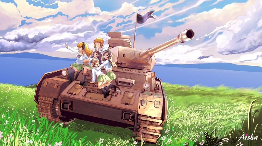 nishizumi miho, akiyama yukari, takebe saori, reizei mako, and isuzu hana (girls und panzer) drawn by aishamangaka