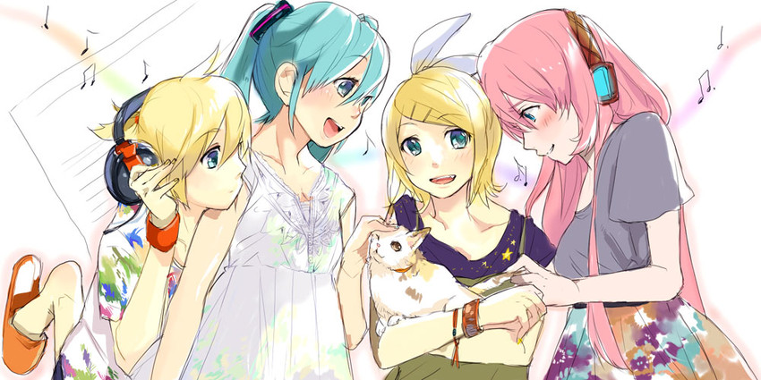 hatsune miku, kagamine rin, kagamine len, and megurine luka (vocaloid) drawn by ume_(plumblossom)