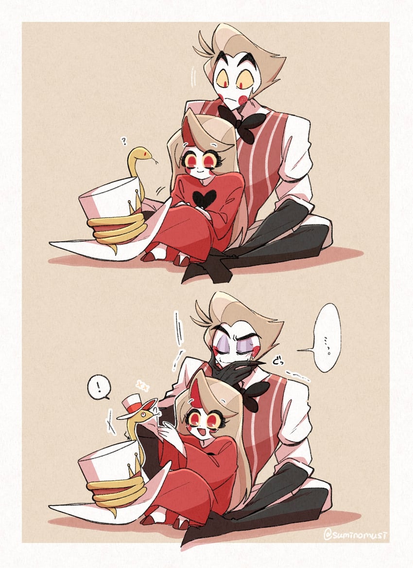 lucifer morningstar and charlie morningstar (hazbin hotel) drawn by hugy8277