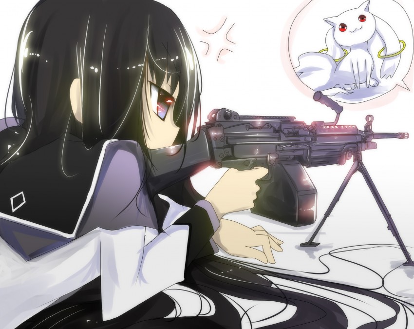 akemi homura and kyubey (mahou shoujo madoka magica) drawn by senya_fuurin