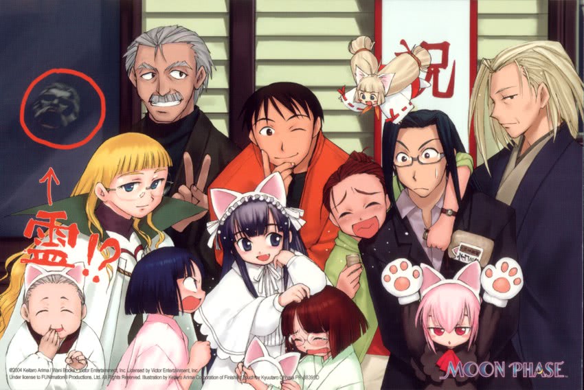 hazuki, artemis, elfriede, haiji, morioka kouhei, and 7 more (tsukuyomi moonphase) drawn by arima_keitarou