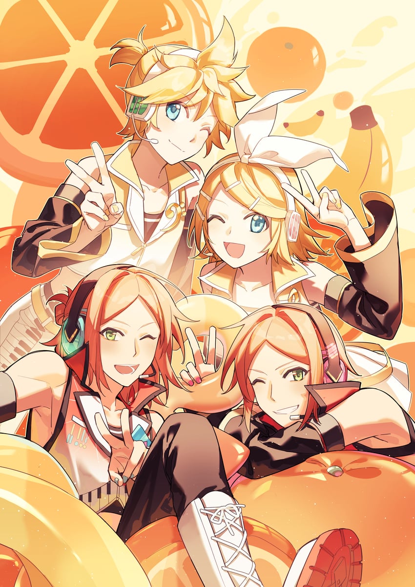 kagamine rin, kagamine len, aoi hinata, and aoi yuta (vocaloid and 1 more) drawn by tsubsa_syaoin